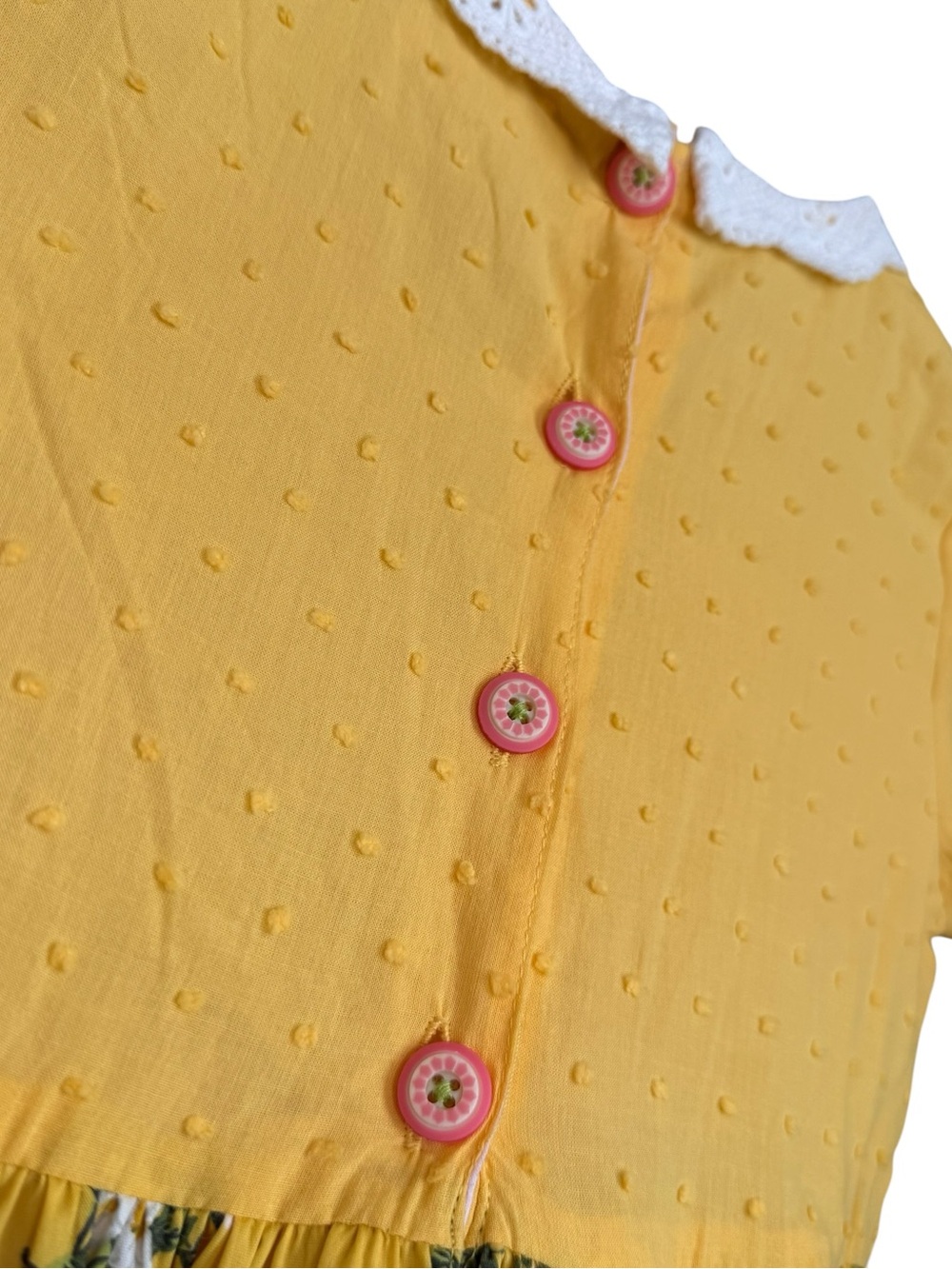 Matilda Jane NWT Yellow Floral Lace-Trim Tiered Girls' Dress with Button Back - Picture 12 of 15